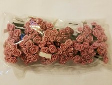 Lot 144 pcs Mini Tiny Pink Satin Ribbon Roses Flowers 10mm 3/8" on Wire Stem