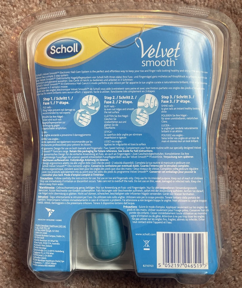 Sistema electrónico de cuidado de uñas Scholl Terciopelo, azul y 3 cabezales de repuesto - nuevo sellado Foto 4 de 4