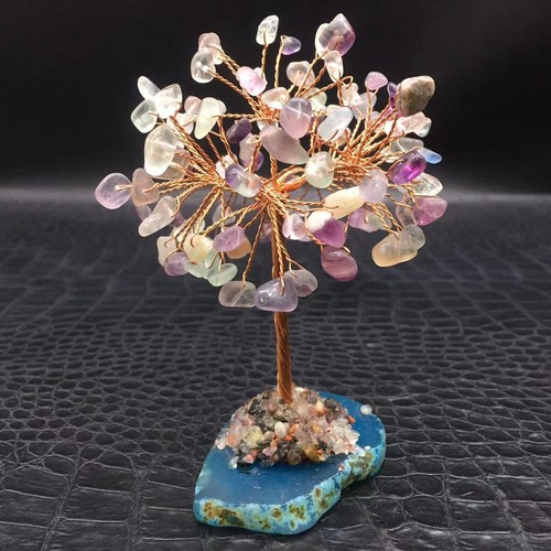 Natural Rainbow Fluorite Crystal Christmas Tree Healing Decorate Agate Base 1PC - Picture 8 of 14
