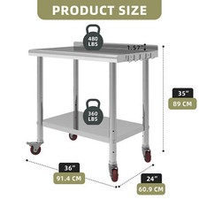 Rolling Work Table Stainless Steel Undershelf Kitchen Prep Backsplash Side Hooks