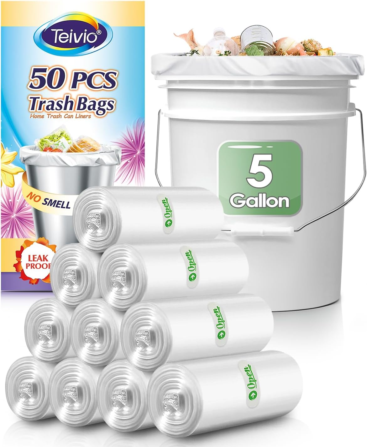 5 Gallon 50 Counts Strong Trash Bags Garbage Bags by , Bathroom Trash Can Bin Li