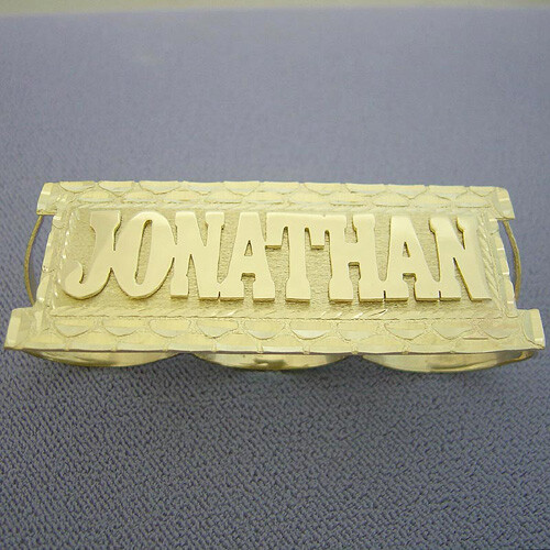 Solid Metal Men's Custom Finger Name Ring 14k Yellow Gold Plated