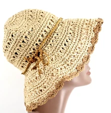 August Company Tan Sun Hat Woven Paper Floppy Summer Spring One Size 80934