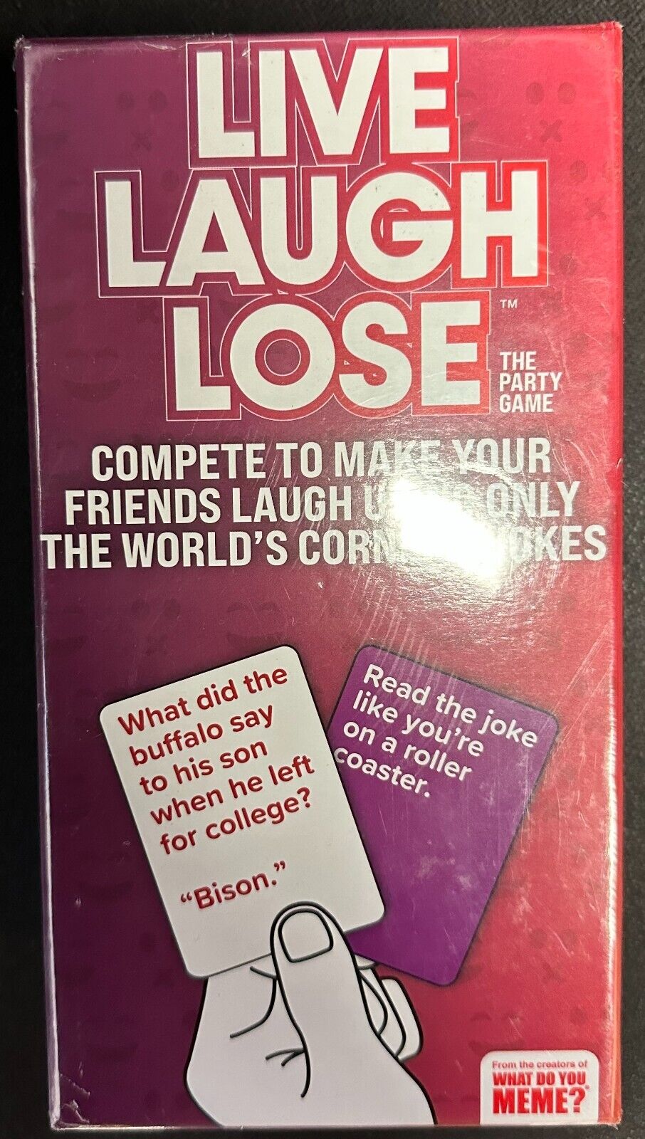  WHAT DO YOU MEME? Live Laugh Lose - The Party Game Where You  Compete to Make Corny Jokes Funny : Toys & Games