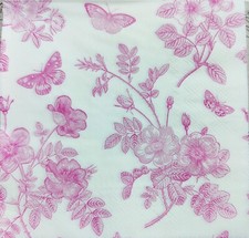 4 x Single Napkins/Decoupage/Crafts/Pink Floral/White Background/33 Cm