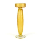 Venini Battuto Amber Pillar Candle Holder, Vintage Murano Glass Honeycomb 12"