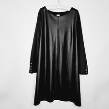 Chico's Vegan Leather Black Shift Dress Size 4 / 20 / 22 Pleather Boat Neckline