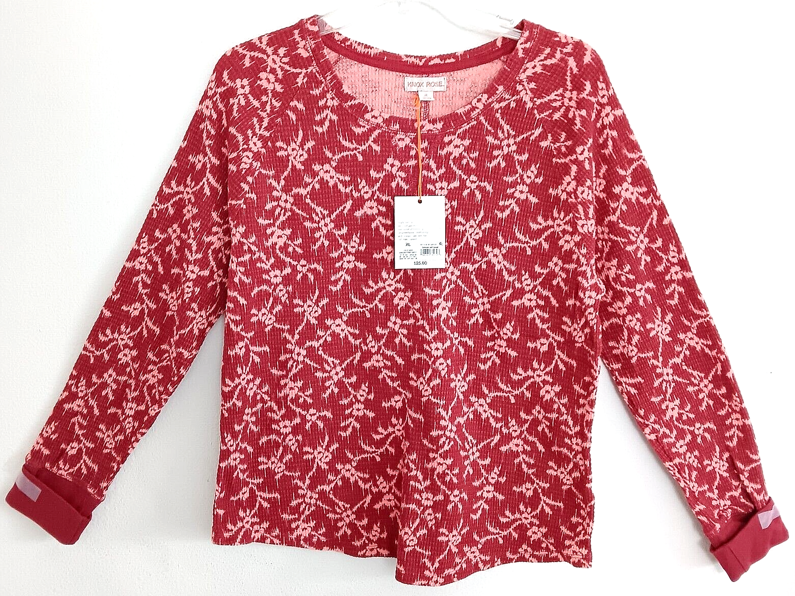 Knox Rose Thermal Top Women's Crewneck Long-Sleeve Stretch Soft Red Floral XL