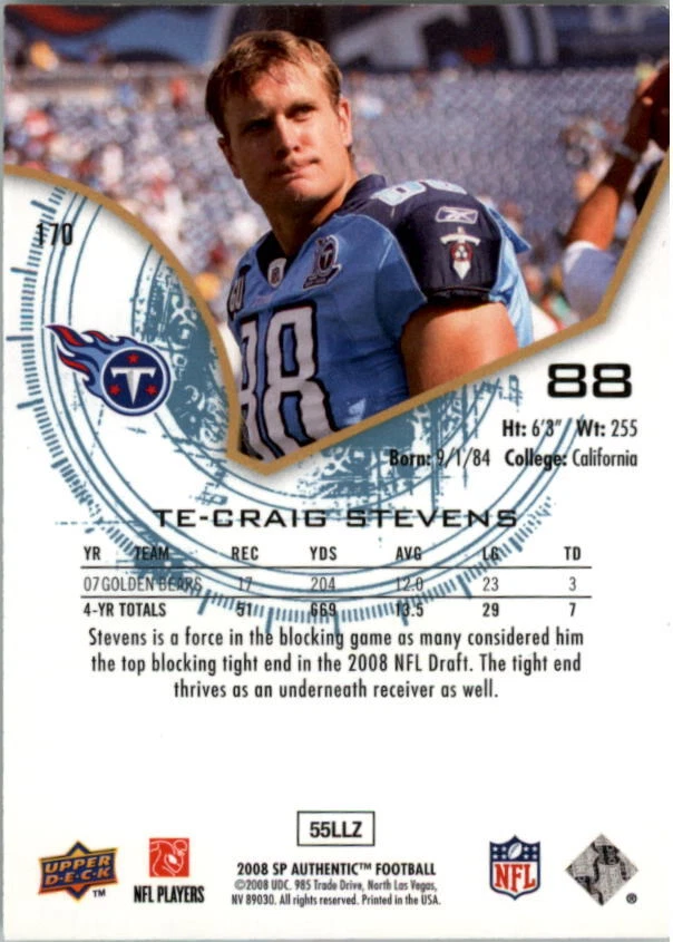 A9670- 2008 SP Authentic #170 Craig Stevens RC /999 SAMPLE - Image 2 of 2