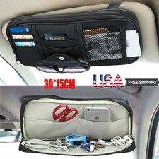 Black 30cmx15cm Pu Car Sun Visor Organizer Pouch Bag Pocket Card Storage Holder