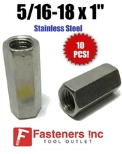 (Qty 10) 5/16"-18 x W7/16" x L1" Stainless Steel Threaded Rod Coupling Nuts 