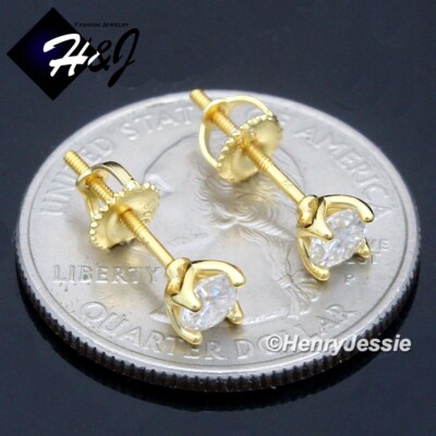 MEN 925 STERLING SILVER ICY MOISSANITE 4MM GOLD PLATED ROUND STUD EARRING*MGE264