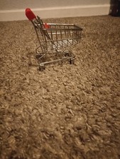 Mini Metal Shopping Cart Grocery Red Handles Wire 4.5" tall