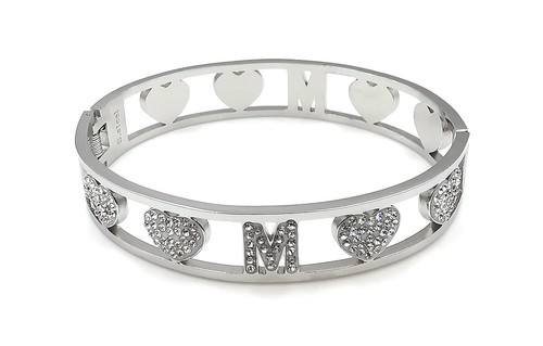 Bracciale da donna braccialetto rigido nome con lettera iniziale in acciaio per - Foto 29 di 72