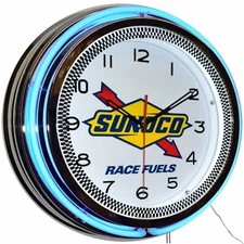 19" Sunoco Race Fuels Gas Oil Double Neon Clock Man Cave Garage Decor (Blue)