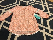 NWT Copper Key Girls Shirt, size 6 Peach, white Easter