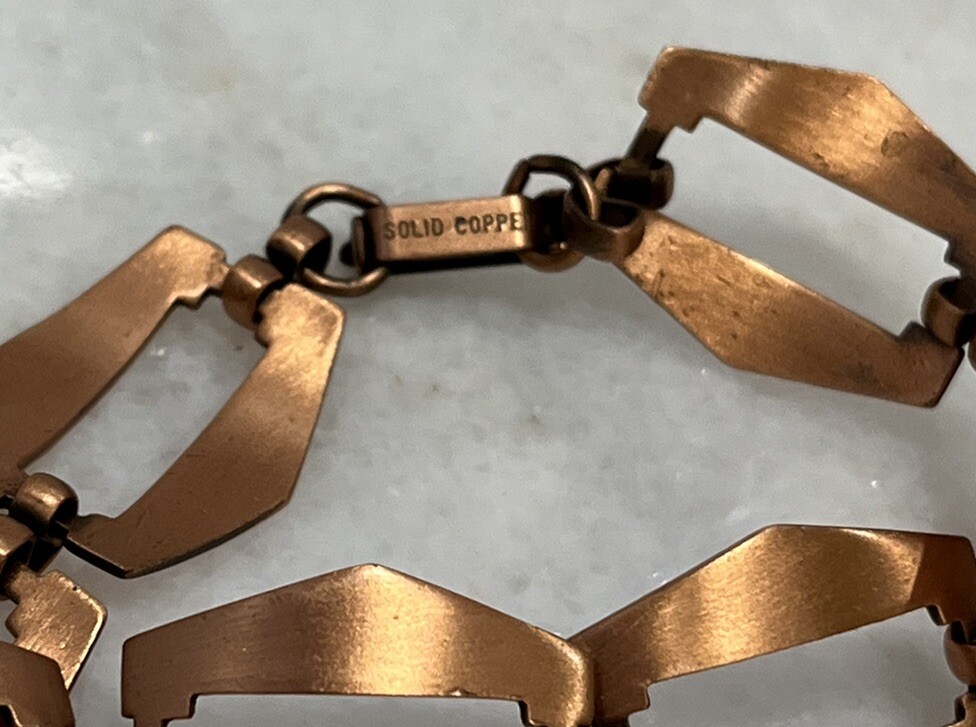 Vintage Solid Copper Geometric Link Bracelet 7 7/… - image 3