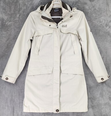 Jack Wolfskin Jacket Womens Medium Beige Full Zip Hooded Long Sleeve Parka Coat