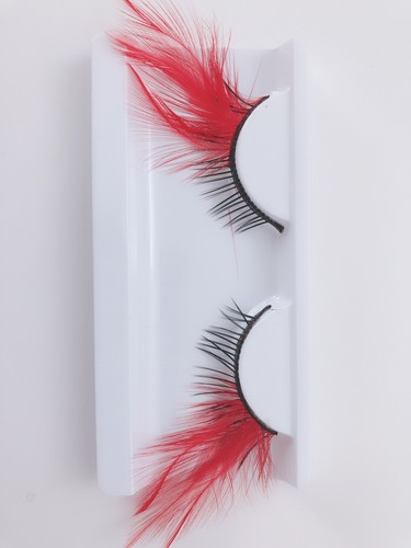 Exaggerated Party Long Red Black Costume Feather Fake False Eyelashes Eye lashes - Picture 8 of 11