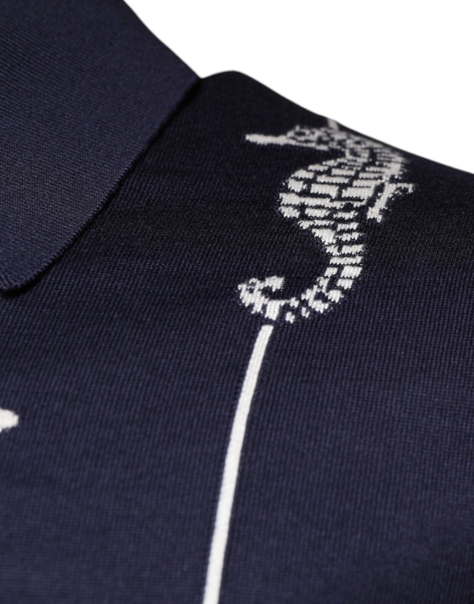 DOLCE & GABBANA T-shirt Dark Blue Sea Horse Collared Polo DOLCE & GABBANA T-shirt Dark Blue Sea Horse Collared Polo