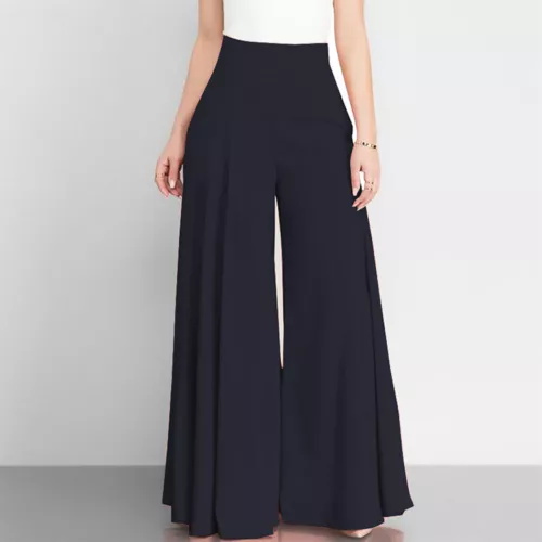 Pantalones Palazzo para mujer con cremallera cintura alta culottes sueltos acampanados pantalones de pierna ancha - Imagen 14 de 27