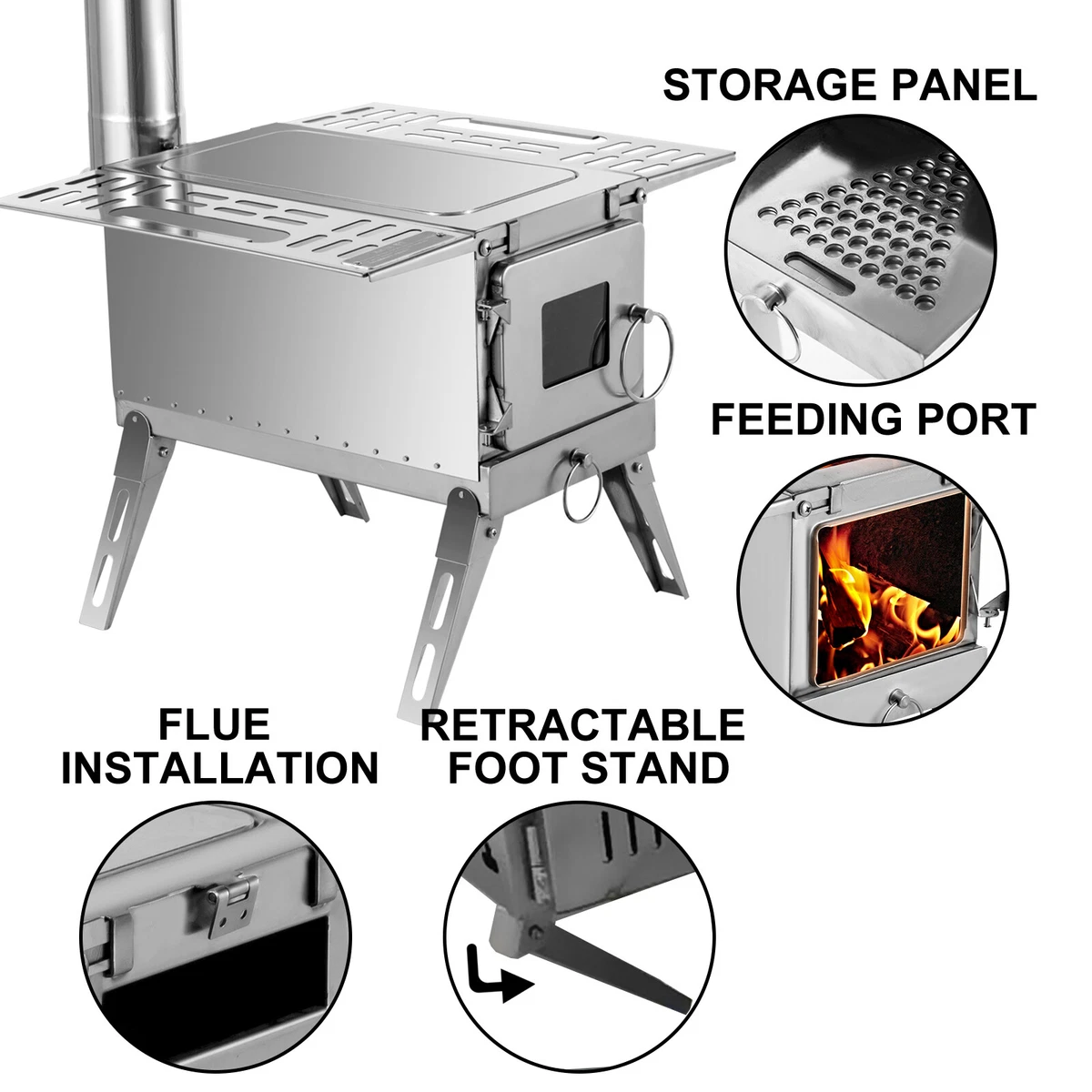 VEVOR Outdoor Wood Stove SS304 Portable Camping with Pipe Vented Tent  Cooking | eBay