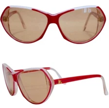 Jean/Louis Scherrer 1980’s Red Angular Sunglasses, Colorblock, Made in France