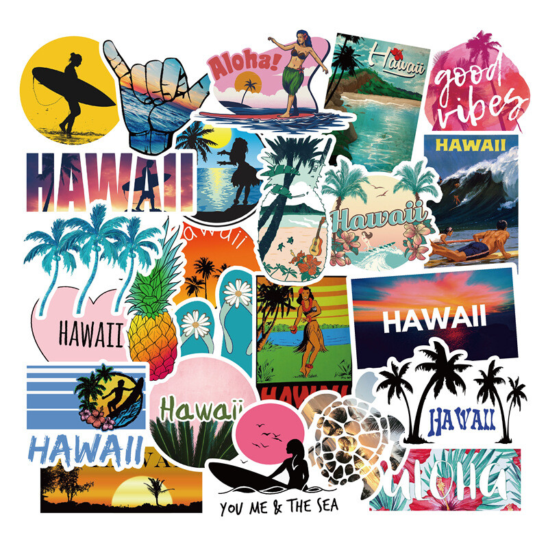 Lot De Stickers Miami En Vinyle Format A5 - 9 Designs Rétro, Palmiers, Coucher De Soleil - Pour Valise, Ordinateur - 14