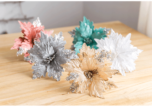 9,8" Glitzer Weihnachtsstern Blumen Gesteck Christbaumschmuck Wohndeko - Bild 9 von 15