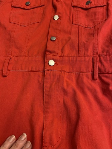 EB Luxe Los Angeles Jumpsuit Strampler Daisy Duke Shorts Rot Denim Größe L - Bild 8 von 11