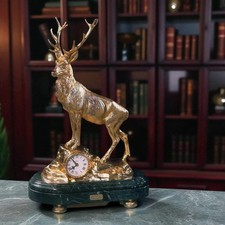 ?Soher Golden Deer Mantel Clock Bronze French Gold Finish Green Marble? 1411
