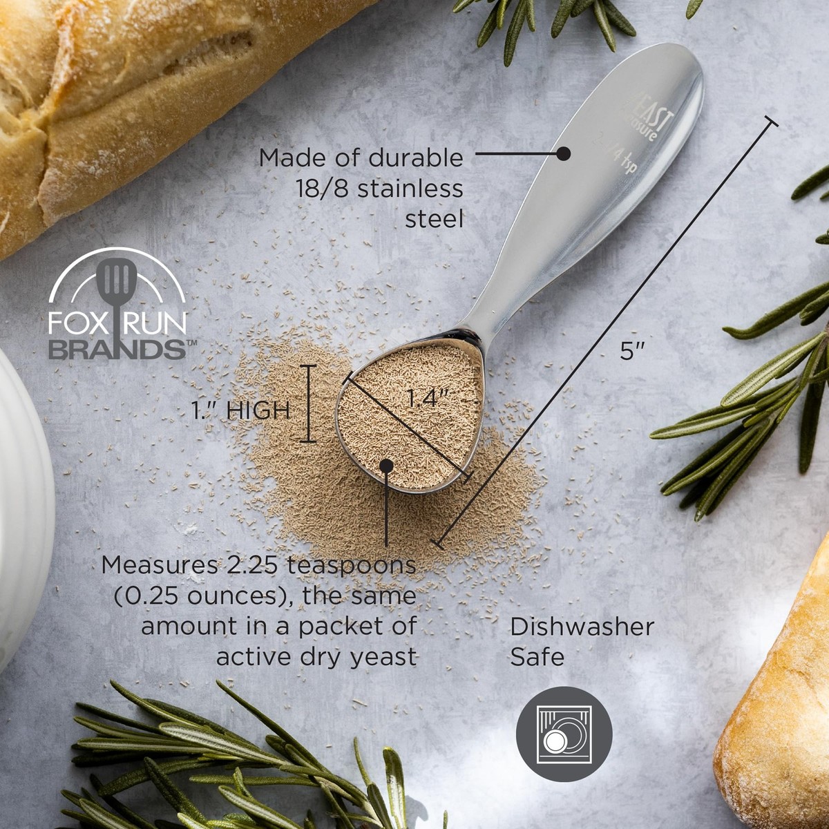 Stainless Steel Yeast Measuring Spoon, 2.25 Teaspoons, 0.25 Ounces