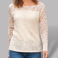 WRAP LONDON Lace Top Womens Long Sleeve Summer Cream Ladies Stretch Size 10 & 14