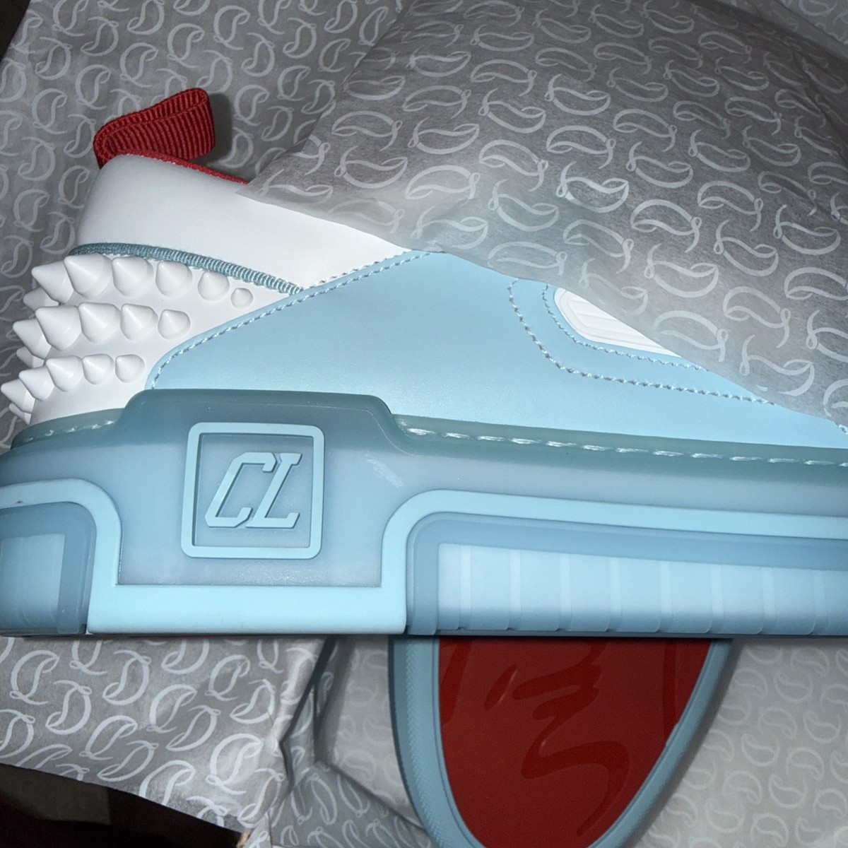 Christian Louboutin Astroloubi White Blue Spike Sneakers Shoes