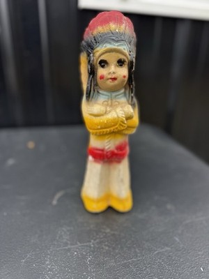 Vintage Native American Indian with Head Dress Chalkware Statue