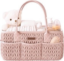 Baby Diaper Caddy Organizer, Braided Quilted Design with PU Handles  Water-Repe