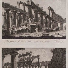 Giovanni Brun Paestum tempio architettura antica veduta antica incisione su rame XVIII secolo