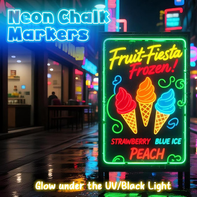 8 UV Neon Chalk Markers Glow in the Dark under Blacklight Jumbo Liquid Erasable