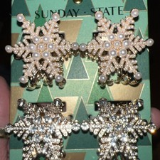 NEW Christmas Gold Snow Flakes Holiday Bling Festive 4 Metallic Hair Clips