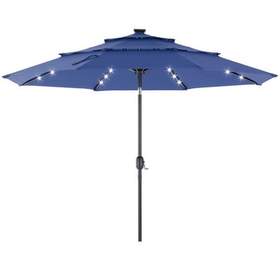 10FT 3 Tier Solar LED Patio Umbrella Tilt Crank Outdoor Market UV Shade