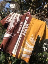 Used Japanese Traditional Festival Coat HAPPI Yellow Brown for Adult Unisex