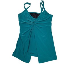 Miraclesuit Tankini Top Women 12 Teal Twist Fly Away Layered Beach Swim Modest