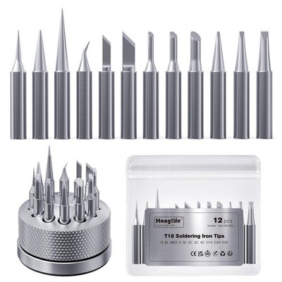 Soldering Iron Tips Set (12 pcs) for Hakko FX-888, FX-600 & More Stations