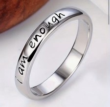 Stainless Steel Engraved Band Ring 'I am enough' Inspirational Reminder Size 7