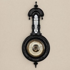 Antique Dutch Black Walnut Aneroid Barometer Thermometer Weather Station c.1890