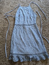Fashion Union Blue Floral Lace Halter Sleeveless Short A-Line Dress Size 2