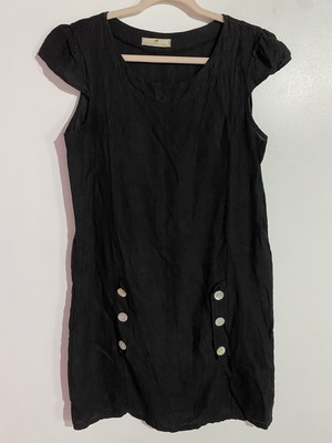 Lands Downunder Dress S Black Linen Lagenlook Coastal Beachy Vacation Italy  | eBay