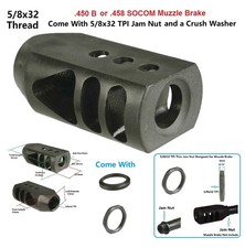 All Steel .450 Tanker Style Competition Muzzle Brake 5/8''x32 5/8x32 TPI Black