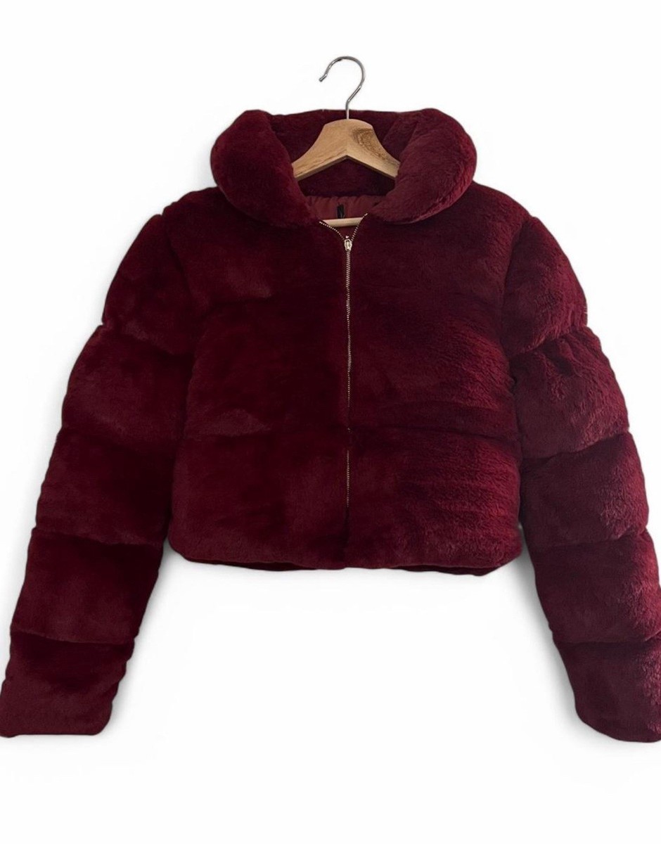 Fleece Jacket Womens Jacket Red Fuzzy Crop Jacket