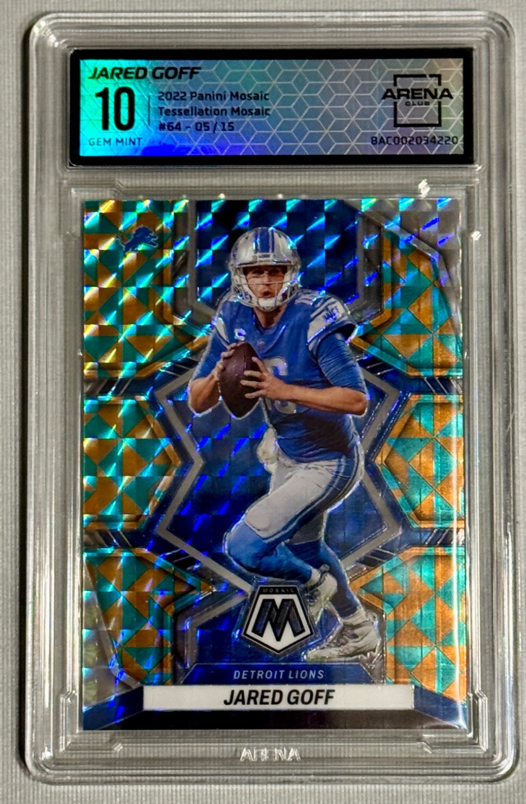 2022 Panini Mosaic Jared Goff #64 Tessellation Mosaic Prizm /15 ARENA 10
